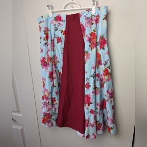 HELL BUNNY Pin Up Skirt Size XL Floral Pattern Blue And Burgundy High Waist